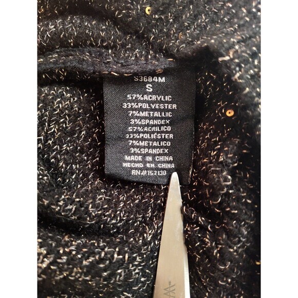 Women's Mesh and Lace Oversized Shimmer Sweater Small Black Gold - Picture 5 of 5